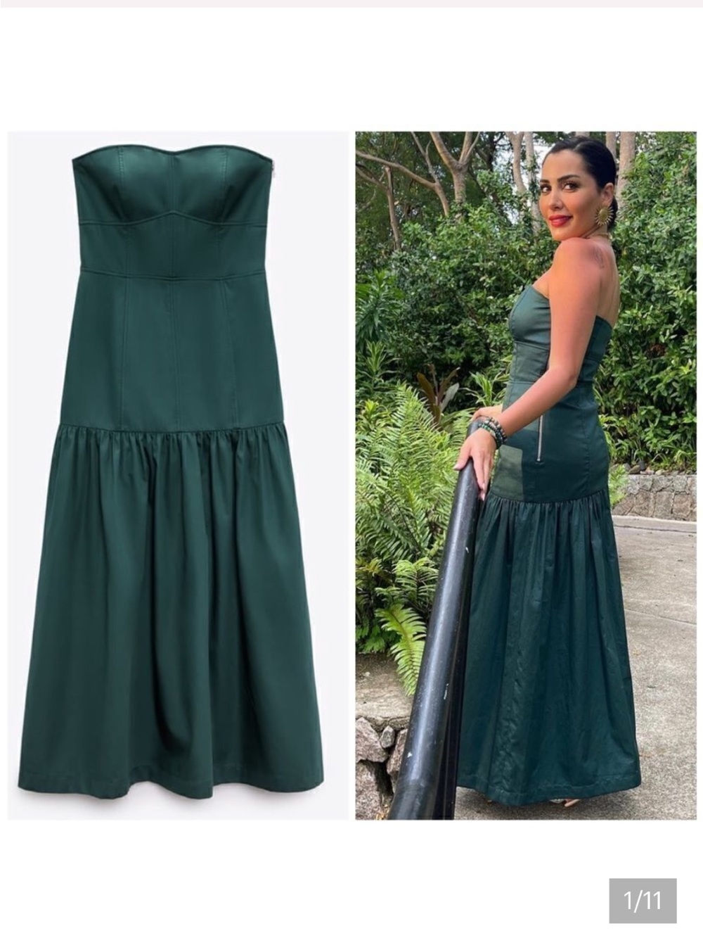ZARA GREEN TOPSTITCHED DRESS